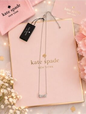 Kate Spade New York Crystal Bow Necklace | Antique Silver Tone